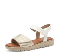 Jana Softline 8-28265-42 196 White/Gold Flache Sandale Komfortable Mehrweite Alltagsschuh Festlich Elegant, Sandalias Planas Mujer, Blanco y Dorado, 37 EU Ancho