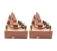 Janasiba 2 cajas de música de madera con túnel de montaña con pequeño tren magnético movible |Teatro StÜCke