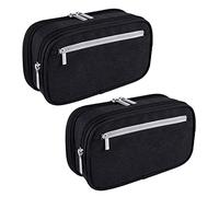 Janasiba 2 estuches grandes y voluminosos para lápices, bolsa de maquillaje, bolsa de cable, bolsa con varios compartimentos para estudiantes, oficina, adultos, color negro, Negro