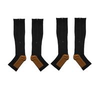 Janasiba 2 x Medias de Compresión Nylon Cremallera Medias de Compresión Medias de Pierna Rodilla Sillas Abiertas Dedos Puntera Prevención de Varices Elásticos (Negro) XXL