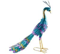 Janasiba Estatua metálica de pavo real multicolor para exteriores, jardín, terraza, terraza, porche, decoración artística de metal, 1 unidad