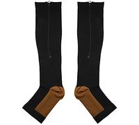 Janasiba Medias de Compresión Nylon Cremallera Medias de Compresión Medias Pierna Rodilla Sillas Dedos Abiertas Prevención De Venas Varicosas Calcetines Elásticos (Color: XXL), Negro y Tongse, XXL