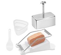 Janasiba Onigiri - Juego de moldes de acero inoxidable con forma de musubi con cortador y forma triangular de bolas de arroz y cuchara de arroz