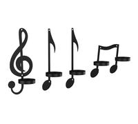 Janasiba Soporte para velas de 4 piezas, color negro, lámpara de pared para notas musicales, arte vintage, estilo notas musicales, portavelas apagado, fácil de usar