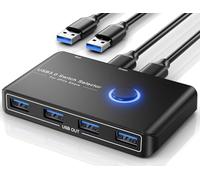 Jancane Conmutadores KVM con selector USB 3.0, 2 ordenadores, compartiendo 4 dispositivos USB, caja de conmutación periférica, concentrador para mouse, teclado, escáner, impresora; para