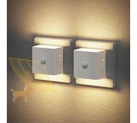 JandCase Luz nocturna con detector de movimiento: 2 unidades de luz nocturna con sensor de oscuridad, modos de encendido/apagado/automático, 3000 K, luz nocturna blanca cálida para pasillos, escaleras