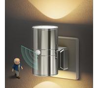 JandCase - Luz nocturna con luz nocturna con detector de movimiento, 1 W luz nocturna LED variable 0-100%, diseño de aplique plateado, ON/OFF/AUTO, para luz nocturna infantil, adulto, escalera, cocina