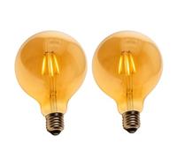 Jandei - 2 x Bombilla LED Globo, Rosca E27 Edison con filamento de 5W, Vintage, Acabado Cristal ámbar, 2700K, Decorativa, Elegante, No Regulable, Dimensiones: 12,5 cm x18 cm