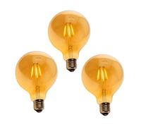 Jandei - 3 x Bombilla LED Globo, Rosca E27 Edison con filamento de 5W, Vintage, Acabado Cristal ámbar, 2700K, Decorativa, Elegante, No Regulable, Dimensiones: 12,5 cm x18 cm
