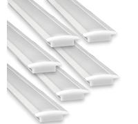 Jandei - 6 x 1 Metro Perfil Aluminio Blanco para Tira Led, Forma YW para Instalación Empotrada, Difusor Redondeado Translúcido. Incluye Tapas Finales