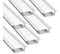 Jandei - 6 x 1 Metro Perfil Aluminio Gris para Tira Led, Forma YW para Instalación Empotrada, Difusor Redondeado Translúcido. Incluye Tapas Finales
