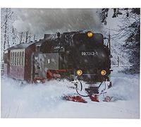Jandei - Cuadro Paisaje LED Con Interruptor (Tren, 50 * 40 * 1,8) Locomotora Tren En La Nieve Con Iluminación LED Con Interruptor, 3 Puntos De Luz. 2 Pilas AA