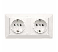 Jandei - Doble Enchufe Schuko 2P+T 16A, 230V, Decoración Elegante Pared Interior, Fácil de Instalar, Incluye Marco y Mecanismo, Policarbonato Color Blanco