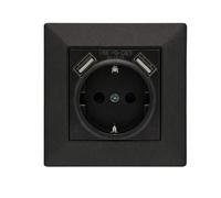 Jandei - Enchufe Schuko 2P+T 16A con 2 USB 5V 2.1A, Decoración Elegante Pared Interior, Fácil de Instalar, Incluye Marco y Mecanismo, Policarbonato Color Negro