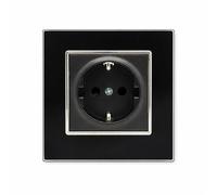 Jandei - Enchufe Schuko 2P+T 16A, Decoración Elegante Pared Interior, Fácil de Instalar, Incluye Marco y Mecanismo, Cristal Templado Color Negro