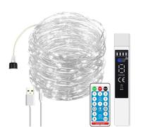 Jandei - Guirnalda Micro LED, Tira Luminosa con Mando a Distancia, Temporizador, Recargable USB (batería 1800MA). Decoración Interior y Exterior Fiesta, Navidad (Luz Fría, 10 Metros)