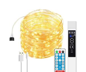 Jandei - Guirnalda Micro LED, Tira Luminosa con Mando a Distancia, Temporizador, Recargable USB (batería 1800MA). Decoración Interior y Exterior Fiesta, Navidad (Luz Cálida, 20 Metros)