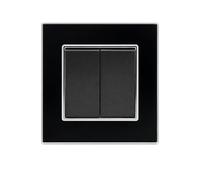 Jandei - Interruptor Doble Conmutador 2 Circuitos, 230V, Decoración Elegante Pared Interior, Fácil de Instalar, Incluye Marco, Tapa y Mecanismo, Cristal Templado Negro