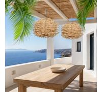 Jandei - Lámpara Colgante de Bambú Natural 30x18 cm, Diseño Artesanal Nido de Pájaro, Portalámparas E27, 220-240V, Estilo Nórdico, Ideal para Salón, Comedor o Dormitorio. No incluye bombilla