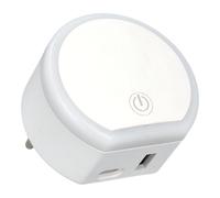 Jandei - Luz Nocturna LED Interruptor Táctil, Enchufe, Puerto USB y Tipo C, Tono Cálido 3000K, 3 Niveles de Intensidad. Iluminación Auxiliar para Zonas de Paso (1 Unidad)