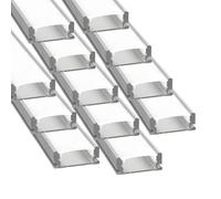 Jandei - Pack 12x Perfiles Aluminio Gris 1 Metro Forma U para Colocación en Superficie de Tiras LED, Difusor Redondeado Semitransparente. Incluye Tapas Finales y Clips Montaje