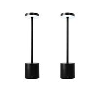 Jandei - Pack 2 x Lámparas de mesa LED de metal, Táctil, Recargable, 3 tonos de luz (3000K, 4200K, 6000K) regulable 2000mAh, Sin Cable. Perfecta para Escritorio, cenas al aire libre, eventos. (Negro)