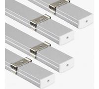 Jandei - Pack 4 Perfiles Aluminio 1M para Instalación de Tiras LED en Superficie, Canal para Luces Led con Difusor Semitransparente. Incluyen Tapas y Clips Montaje- Para Tiras Hasta 20mm Ancho