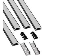 Jandei - Pack 4x Perfiles Aluminio 1 Metro Forma U para Colocación en Superficie de Tiras LED, Difusor Redondeado Blanco Semitransparente. Incluye Tapas Finales y Clips Montaje (Negro)