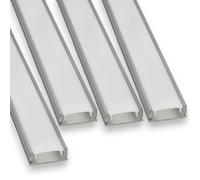 Jandei - Pack 4x Perfiles Aluminio Gris 1 Metro Forma U para Colocación en Superficie de Tiras LED, Difusor Redondeado Semitransparente. Incluye Tapas Finales y Clips Montaje