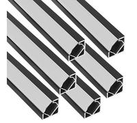 Jandei -Pack 6 Perfiles Aluminio en Tramos de 1 Metro, Forma V para Instalación de Tira LED en Esquinas a 90º, Difusor Semitransparente. Incluye Tapas y Clips para Montaje (Negro)