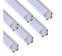 Jandei -Pack 6x Perfiles Aluminio en Tramos de 1 Metro, Forma V para Instalación de Tira LED en Esquinas a 90º, Difusor Semitransparente. Incluye Tapas y Clips para Montaje (Gris)