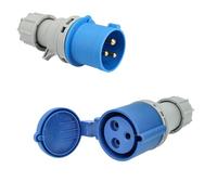Jandei - Pack Conector de Potencia, Toma industrial 16A 2P+T (3 polos) 200-250V Vac IP44, Macho Aéreo + Hembra Aéreo. Enchufes Industriales Adaptador