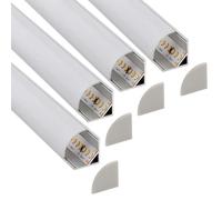 Jandei - Pack de 4 Perfiles en Aluminio Gris 1 Metro para Instalación de Tiras Led en Esquinas a 90º. Incluye Difusores Translúcidos, Soportes de Clip y Tapas Finales