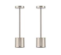 Jandei - Pack x 2 Lámparas de mesa LED de metal, Táctil, Recargable, 3 tonos de luz regulable 2000mAh, Sin Cable. Perfecta para Salón, Dormitorio, Escritorio, cenas al aire libre, eventos. (Plateado)