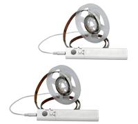 Jandei - x2 Tiras de Luces LED 5V, Sensor de Movimiento, cintas 1 metro Adhesivas, Sin necesidad de Enchufe. Luz Nocturna Habitación Niños, Escalera, Armario, Cajón (Con Pilas AAA - Luz Cálida)