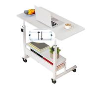 JANDTEK Mesa Portátil para Ordenador con Ruedas - Escritorio Auxiliar Regulable en Altura para Sofá o Cama - Mesa Pequeña con Estante Inferior para Teletrabajo y Espacios Reducidos (Blanco 80 x 40)