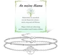 JANDY SHINE Pulsera de árbol de la vida para mujer, plata de ley 925, regalo de Navidad para mamá, abuela, hermana, novia, sí misma, hija, ajustable, 2 unidades, 20cm, Plata de ley, No es una piedra