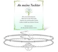 JANDY SHINE Pulsera de árbol de la vida para mujer, plata de ley 925, regalo de Navidad para mamá, abuela, hermana, novia, sí misma, hija, ajustable, 2 unidades, 20cm, Plata de ley, No es una piedra