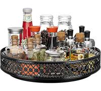 JANE EYRE Organizador giratorio para especias, Lazy Susan - Bandeja giratoria de metal 32 cm para despensa de cocina, mueble de baño, frigorífico, mesa, color negro