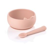 Jané Set Bol y Cuchara de Silicona con Ventosa, Libre BPA, Apto Microondas y Lavavajillas, Vajilla Bebé, Color Rosa