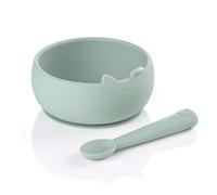 Jané Set Bol y Cuchara de Silicona con Ventosa, Libre BPA, Apto Microondas y Lavavajillas, Vajilla Bebé, Verde