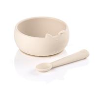 Jané Set de Bol y Cuchara de Silicona con Ventosa, Libre de BPA, Compatible con Esterilizadores, Microondas, Horno, Color Beige