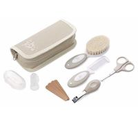 Jané Set de Higiene Basic con Neceser, Peine, Cepillo Cerdas Naturales, Tijeras, Cortauñas, Limas y Cepillo Dental Silicona, Beige
