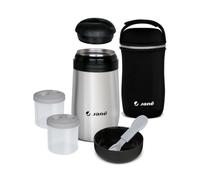Jané Termo para Sólidos 1 Litro, 2 Compartimentos Individuales, Hermético, con Cuchara, Bolsa de Transporte, Gris