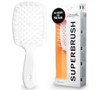 JanekeJaneke Superbrush - Cepillo desenredante antiestático, fácil de usar en seco o mojado, flexible con cerdas de nailon, ideal para todo tipo de cabello, largo y grueso, color rosa, Blanco,
