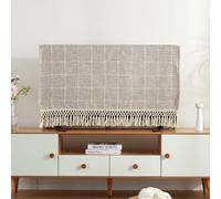 JANEMUA Algodón Y Material De Lino TV Cubierta De Polvo De Escritorio, Decoración TV Cubierta De Polvo De Tela Con Borla, Bordado Gingham Protector De Pantalla De TV-Khaki||37-39inch