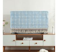 JANEMUA Algodón Y Material De Lino TV Cubierta De Polvo De Escritorio, Decoración TV Cubierta De Polvo De Tela Con Borla, Bordado Gingham Protector De Pantalla De TV-Blue||60inch