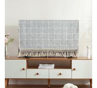 JANEMUA Algodón Y Material De Lino TV Cubierta De Polvo De Escritorio, Decoración TV Cubierta De Polvo De Tela Con Borla, Bordado Gingham Protector De Pantalla De TV-Grey||42-43inch
