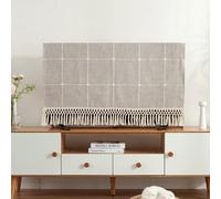 JANEMUA Algodón Y Material De Lino TV Dust Cover Desktop, Arte Moderno Decoración TV Dust Cover Cloth, Gingham TV Protector De Pantalla Con Borla-Beige||26inch