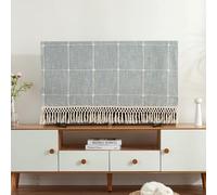 JANEMUA Algodón Y Material De Lino TV Dust Cover Desktop, Arte Moderno Decoración TV Dust Cover Cloth, Gingham TV Protector De Pantalla Con Borla-Grey||60inch